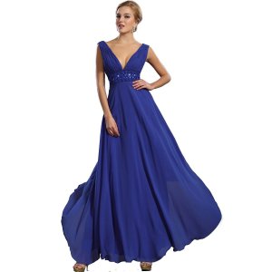 eDressit elegante robe longue mariee bleu V-col