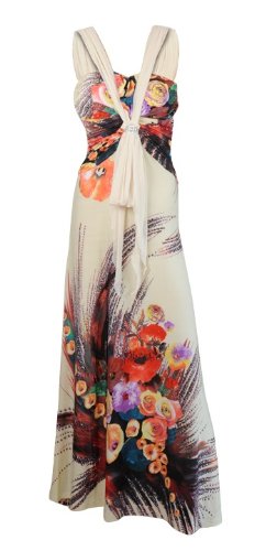 Waooh - Mode - Robe longue à fleur Charlize avec broche - Beige et orange